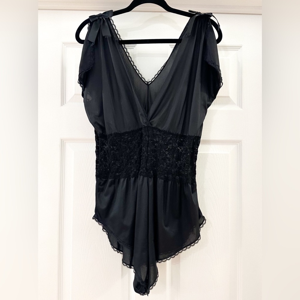 Vintage black lace teddy Romper lingerie black negligee one piece sz Medium - Picture 5 of 9